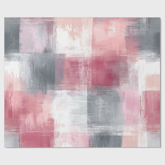 Abstract Gingham Roze en Grijs Cadeaupapier (Vlak)
