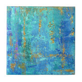 Abstract glam blauwgroen, blauw en gouden textuur  tegeltje (Voorkant)