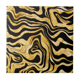 Abstract Glam Elegant Classy Zwart en Goud Marbly Tegeltje