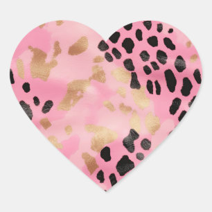 Abstract Glam Roze Goud Zwart Leopard Print Hart Sticker