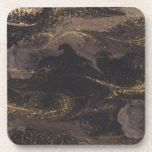 Abstract glam zwart en gouden textuur effect bier onderzetter