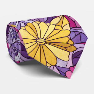 Abstract glas-in-lood paars geel roze 60s sfeer stropdas