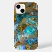Abstract Gold Blauwgroen Faux Folie Glitter Name M Case-Mate iPhone Case (Achterkant)