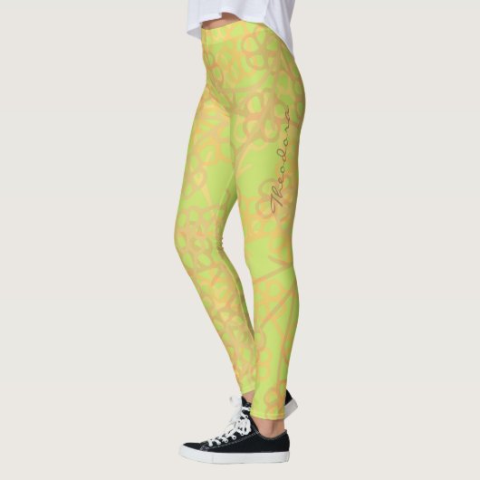 Abstract Gold Green Floral Pattern Leggings (Links)