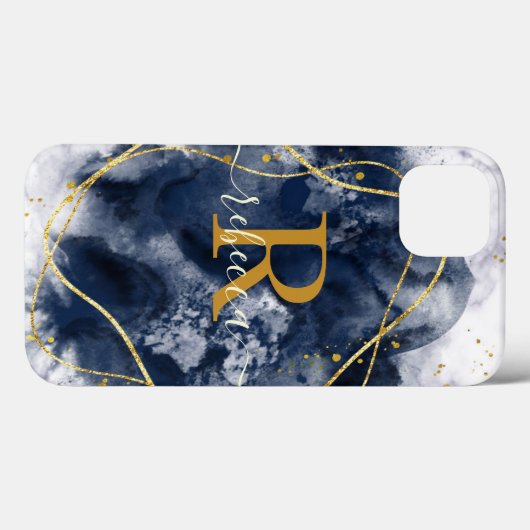 Abstract Gold Grey Monogram Eigen naamscript Case-Mate iPhone Case (Achterkant (horizontaal))