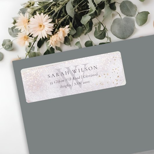 Abstract Gold Lila Penseel Monogram Adres Etiket