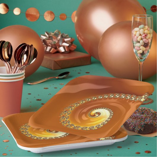 Abstract Gold Oranje gradiënt Spiral Fractal Papieren Bordje (Multi)