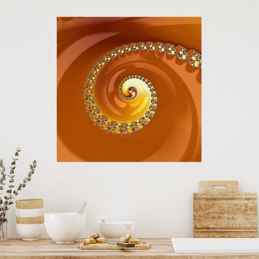 Abstract Gold Oranje gradiënt Spiral Fractal Poster (Keuken)