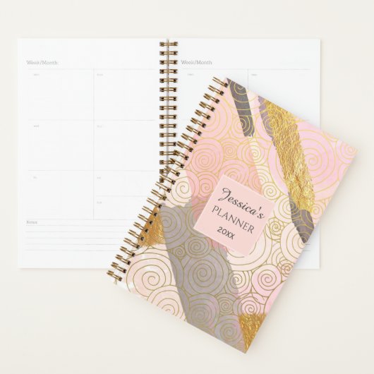 Abstract Gold Stripes and Pink Swirls Personalised (Devant avec enveloppe)