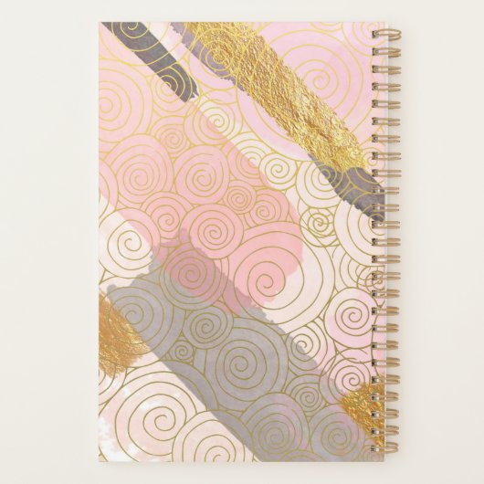 Abstract Gold Stripes and Pink Swirls Personalised Planner (Achterkant)