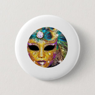 Abstract Golden Carnival Masker Ronde Button 5,7 Cm