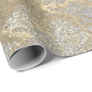 Abstract Golden Foil Metallic Stroke Silver Grey Cadeaupapier