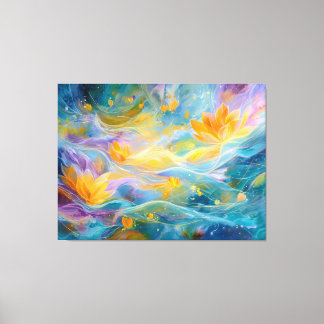 Abstract Golden Lotus Floating Flowers  Canvas Afdruk