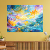 Abstract Golden Lotus Floating Flowers Canvas Afdruk (Insitu (Woonkamer))