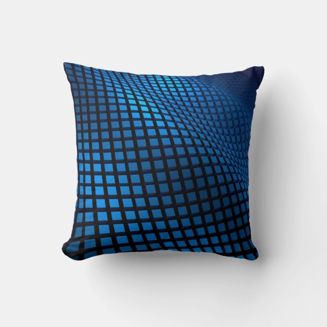 Abstract golfontwerp blauw kussen (Voorkant)