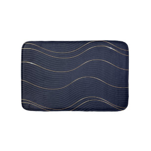 Abstract golvend blauw goud lijnen patroon badmat
