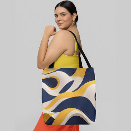 Abstract golvend patroon met marineblauw geel draagtas