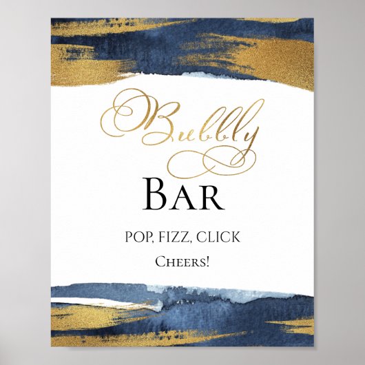 Abstract Goud Blauw Vrijgezellenfeest Bubble Bar S Poster (Voorkant)