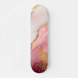 Abstract Goud en Roze Marmeren Waterverf Drips Skateboard