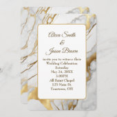 Abstract Goud en Wit Marmeren Bruiloft Uitnodigen Kaart (Voorkant / Achterkant)