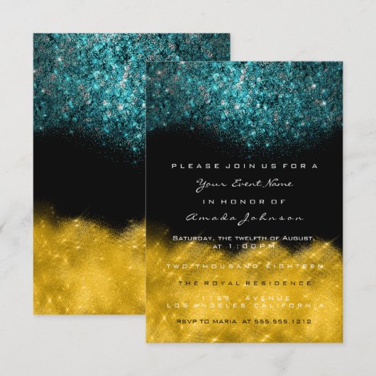 Abstract Goud Teal Oceaan Glitters Zwart Wit Evene Kaart (Voorkant / Achterkant)