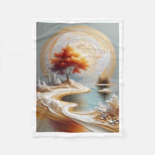 Abstract Gouden Boom Landschap Dekbed Fleece Deken (Voorkant)