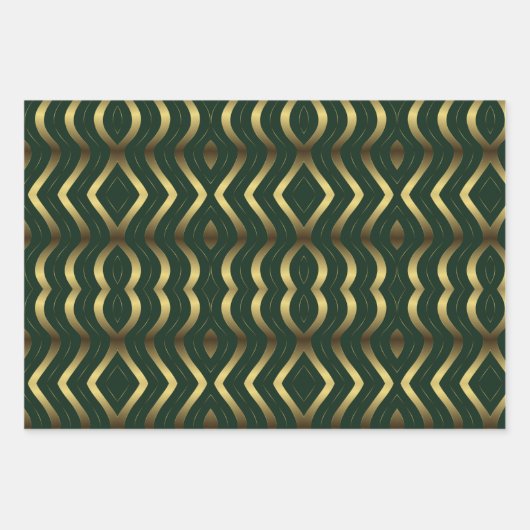 Abstract gouden en smaragdgroene golvende strepen inpakpapier vel (Voorkant)