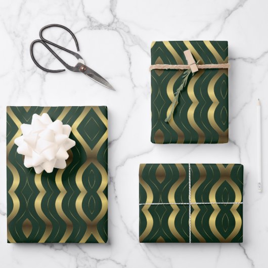 Abstract gouden en smaragdgroene golvende strepen inpakpapier vel (Voorkant)