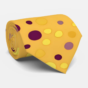 Abstract Gouden Geel & Plum Paarse Polka Dot Stropdas