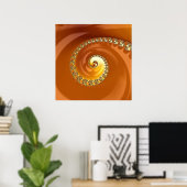 Abstract Gouden Oranje Gradiënt Spiraal Fractal Poster (Thuiskantoor)