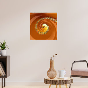 Abstract Gouden Oranje Gradiënt Spiraal Fractal Poster