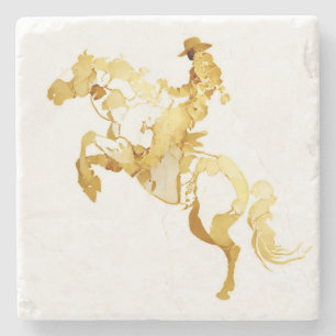 Abstract Gouden Paard en Ruiter Stenen Onderzetter