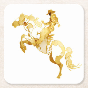 Abstract Gouden Paard en Ruiter Vierkante Kartonnen Onderzetter