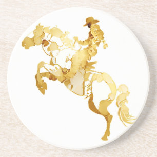 Abstract Gouden Paard en Ruiter Zandsteen Onderzetter