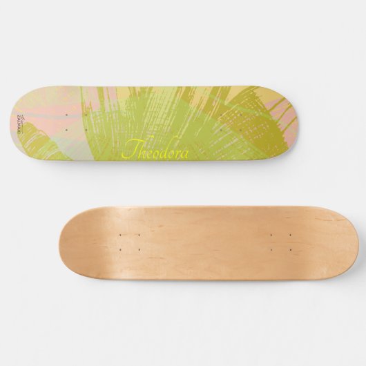 Abstract goudvlinder roze violetpasta skateboard (Horizontaal)