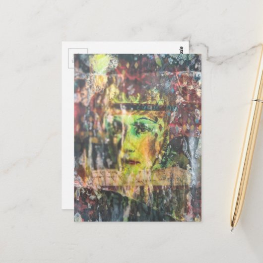 Abstract Green Face Mixed Media Collage Briefkaart (Voorkant / Achterkant in situ)