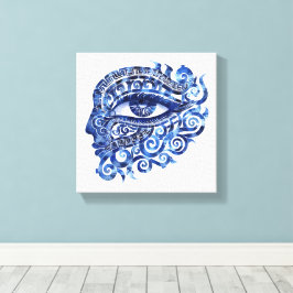 Abstract Grieks Evil Eye Met Grieks Key Canvas Afdruk