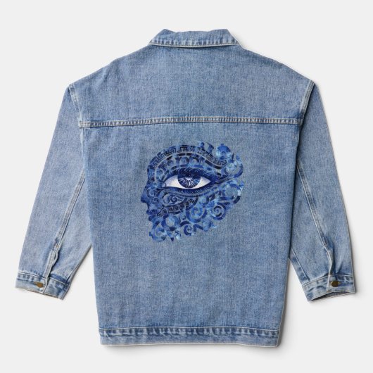 Abstract Grieks Evil Eye Met Grieks Key Denim Jacket (Achterkant)