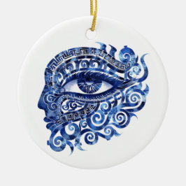 Abstract Grieks Evil Eye Met Grieks Key Keramisch Ornament