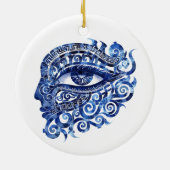 Abstract Grieks Evil Eye Met Grieks Key Keramisch Ornament (Achterkant)