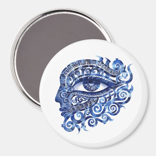 Abstract Grieks Evil Eye Met Grieks Key Magneet (Voorkant / Achterkant)