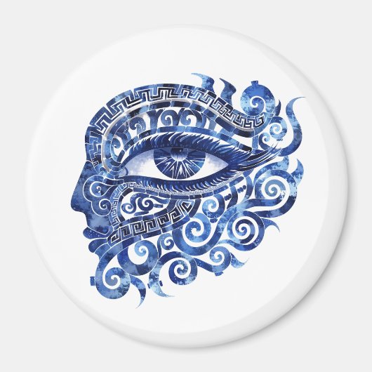 Abstract Grieks Evil Eye Met Grieks Key Magneet (Voorkant)