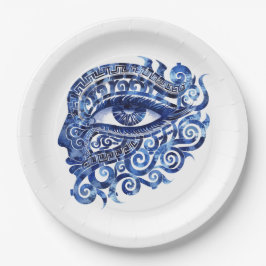 Abstract Grieks Evil Eye Met Grieks Key Papieren Bordje