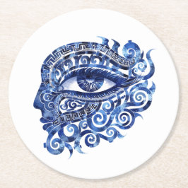 Abstract Grieks Evil Eye Met Grieks Key Ronde Kartonnen Onderzetter