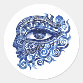 Abstract Grieks Evil Eye Met Grieks Key Ronde Sticker