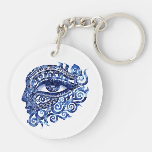 Abstract Grieks Evil Eye Met Grieks Key Sleutelhanger (Achterkant)
