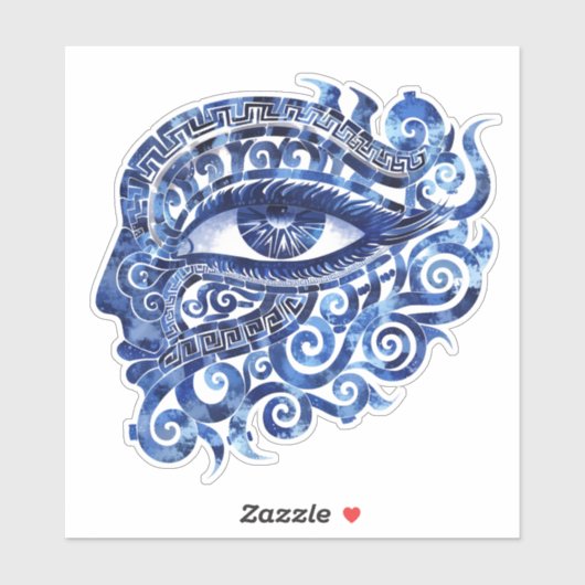 Abstract Grieks Evil Eye Met Grieks Key Sticker (Vel)
