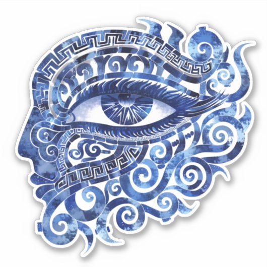 Abstract Grieks Evil Eye Met Grieks Key Sticker (Voorkant)