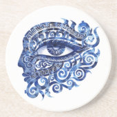 Abstract Grieks Evil Eye Met Grieks Key Zandsteen Onderzetter (Voorkant)