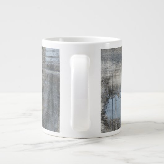 Abstract grijs en blauw schilderen extra grote mok (Achterkant)